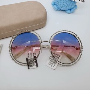 Chloé Women's Carlina Round Frame Sunglasses Gold Rainbow Lens 58mm Purple Pink